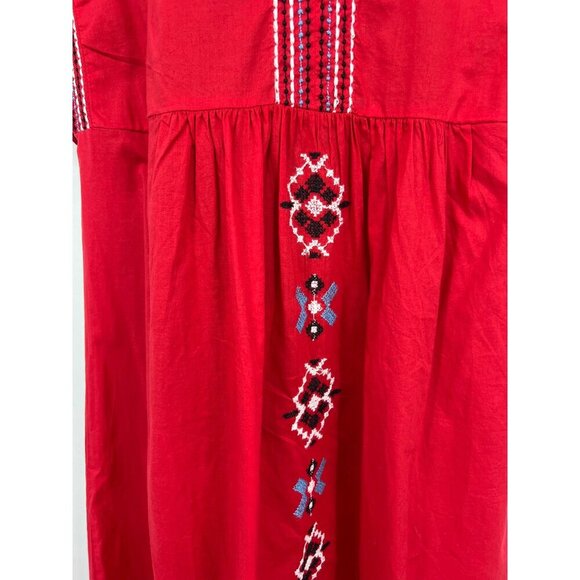 Zara Red Embroidered V-Neck Midi Shift Dress Size XL Extra Large Women NWT New - Picture 3 of 10